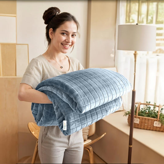 Elegant Square Design Blanket Single Size 150x220 Sky Blue - Cotton Home