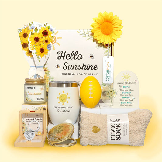 Bath Gift Box Set – Luxe Yellow Spa Care Package with 8 Relaxing Self-Care Items for Women, Mom, Wife, Sister, Friends