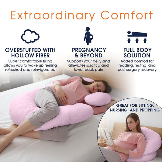 Four Seasons Pregnancy Pillow J Shaped Full Body Maternity Pillow 80x130cm Pink - Cotton Home