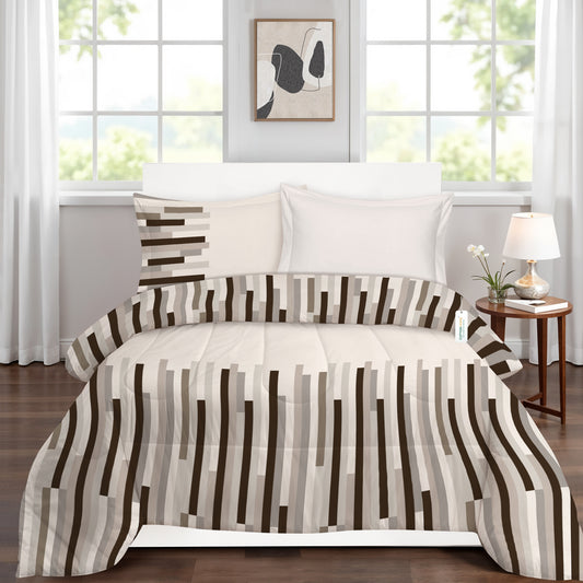 Premium Cotton 4PC Bedding Set Kids Comforter Set 160x220cm Choco Stripes