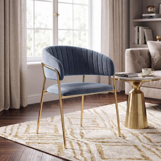 Luxury Grey Velvet Dining Chair with Gold Stainless Steel Legs 75 x 55 x 52 cm