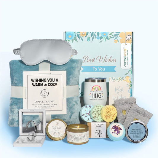 Bath Gift Box Set – Luxe Sky Blue Spa Care Package with 14 Relaxing Self-Care Items for Women, Mom, Wife, Sister, Friends