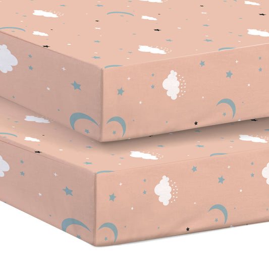 Premium Cotton 2PC Crib Sheets (120x60 cm) Soft, Breathable, Fitted Baby Mattress Sheets Dream Night