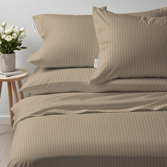 6 Piece Duvet Cover Set 240x260cm King - Light Brown Stripe - Cotton Home