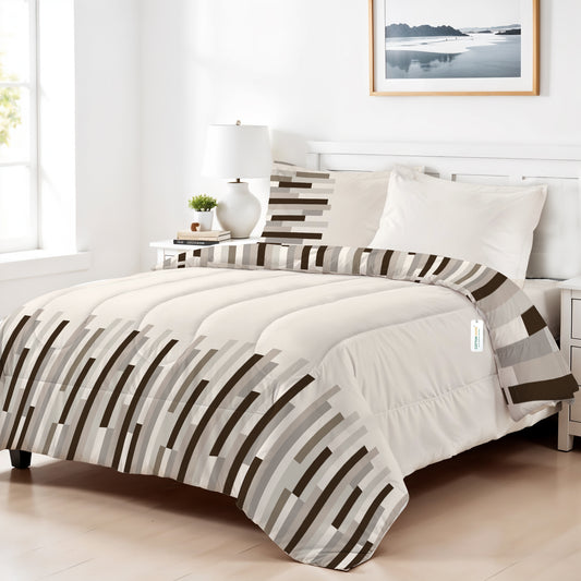 Premium Cotton 4PC Bedding Set Kids Comforter Set 160x220cm Choco Stripes