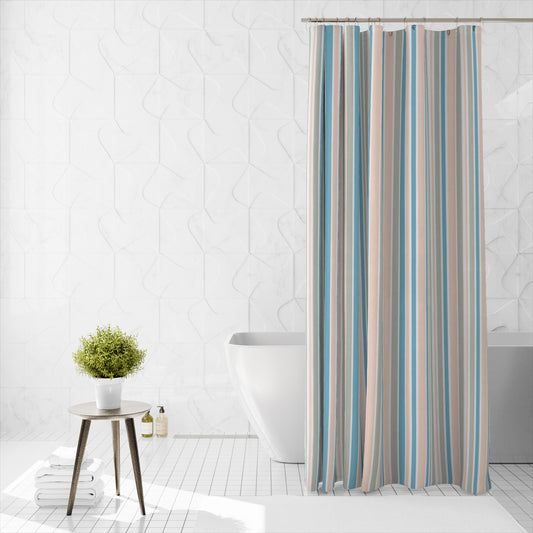 Shower Curtain Printed Fabric with Hooks 180x180 Cm - Prime Stripe - Cotton Home