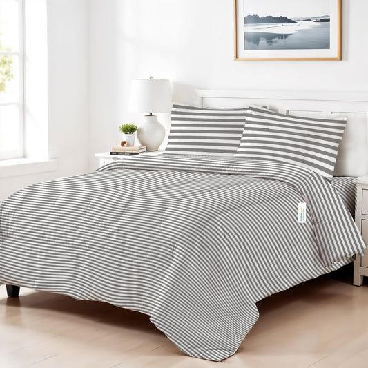 Premium Cotton 4PC Bedding Set Kids Comforter Set 160x220cm Grey Stripe