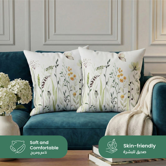 Cotton Decorative Throw Pillows Pack of 2 - 45x45 cm Square, Floral