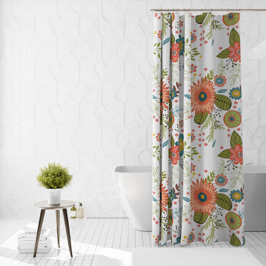 Shower Curtain Printed Fabric with Hooks 180x180 Cm - Flora - Cotton Home