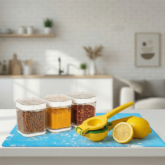 Kitchen Essentials Bundle – Lemon Squeezer, Silicone Baking Mat & Airtight Glass Storage