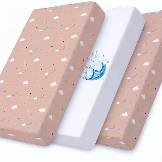 Premium Cotton 3-Piece Baby Crib Bedding Set (120x60 cm) Fitted Baby Mattress Sheets and Protector Dream Night