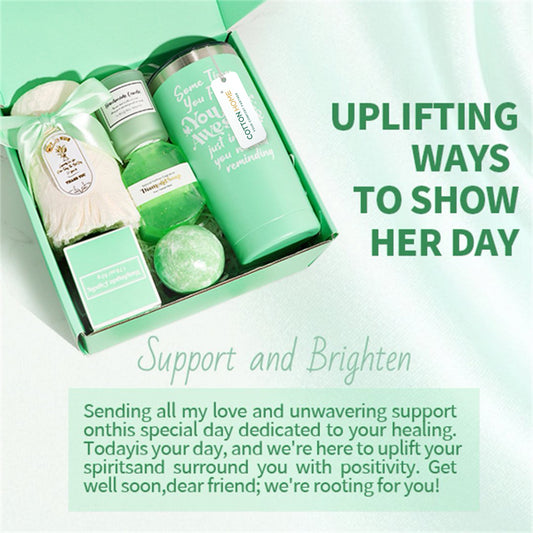 Bath Gift Box Set – Luxe Green Spa Care Package with 10 Relaxing Self-Care Items for Women, Mom, Wife, Sister, Friends