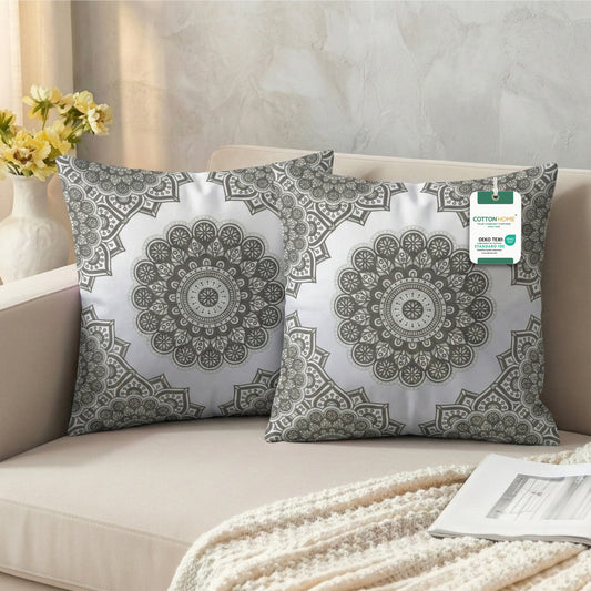 Cotton Decorative Throw Pillows Pack of 2 - 45x45 cm Square, Grey Pattern