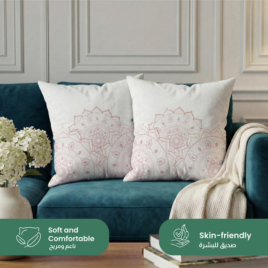 Cotton Decorative Throw Pillows Pack of 2 - 45x45 cm Square, Arabic Design