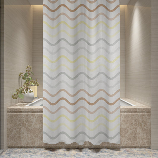 Shower Curtain Printed Fabric with Hooks 180x180 Cm - Chevton - Cotton Home