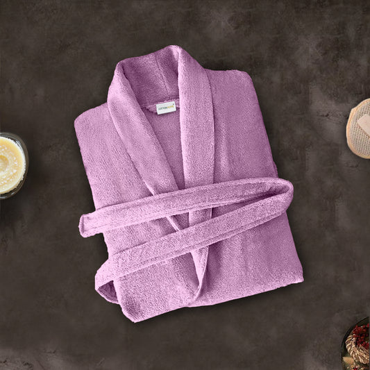 Premium Cotton Lavender Terry Bathrobe with Pockets Suitable for Men and Women, Soft & Warm Terry Home Bathrobe, Sleepwear Loungewear, One Size Fits All - Cotton Home