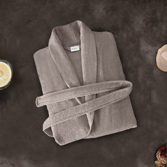 Premium Cotton Taupe Terry Bathrobe with Pockets Suitable for Men and Women, Soft & Warm Terry Home Bathrobe, Sleepwear Loungewear, One Size Fits All - Cotton Home