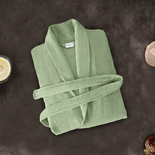 Premium Cotton Mint Green Terry Bathrobe with Pockets Suitable for Men and Women, Soft & Warm Terry Home Bathrobe, Sleepwear Loungewear, One Size Fits All - Cotton Home