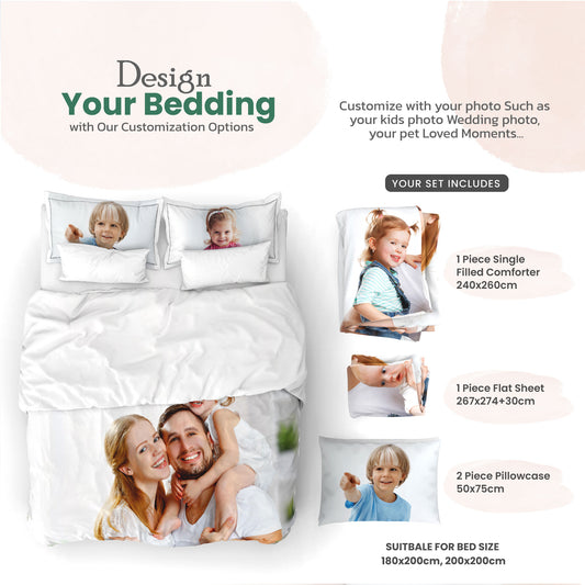 Poly Cotton 4-piece King 240x260 Personalized Custom bedding Comforter set with customized photo printed - Cotton Home