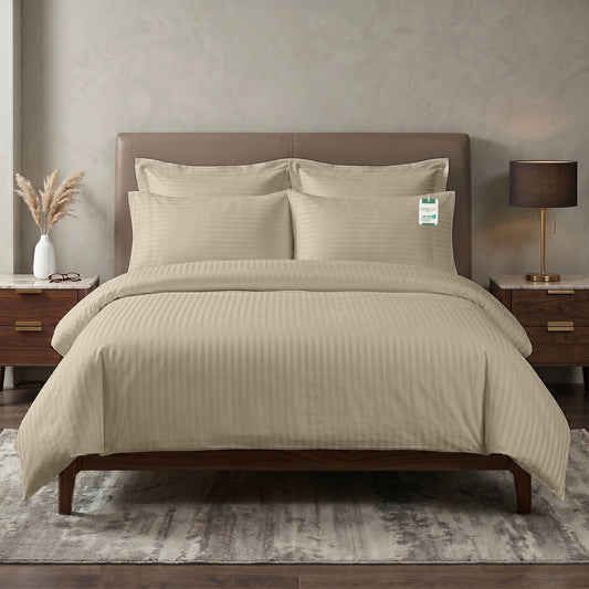 Egyptian Cotton 6 Piece Stripe Duvet Cover Set 220x240cm Beige