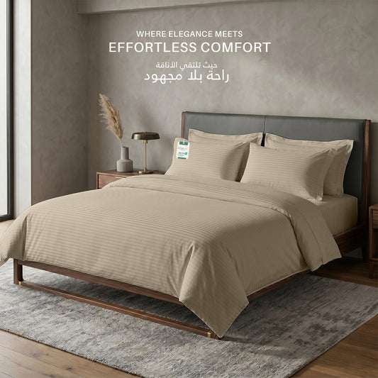 Egyptian Cotton 6 Piece Stripe Duvet Cover Set 220x240cm Beige