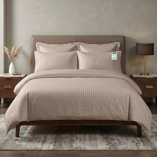 Egyptian Cotton 6 Piece Stripe Duvet Cover Set 220x240cm Champagne
