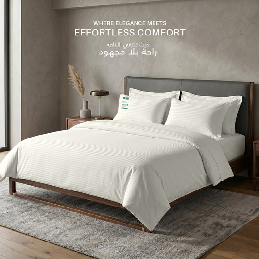 Egyptian Cotton 6 Piece Stripe Duvet Cover Set 220x240cm Cream