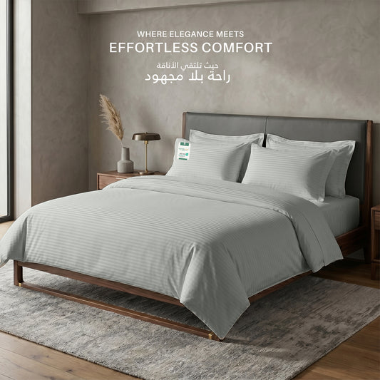 Egyptian Cotton 6 Piece Stripe Duvet Cover Set 220x240cm Foggy Stone