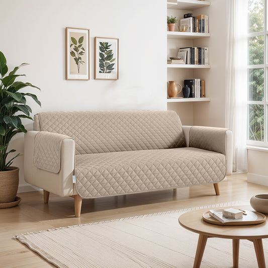 Ultimate Sofa Protector 3 Seater: Water Resistant Sofa Couch Cover for Ultimate Comfort | Furniture Protector for Pets Kids - Beige - Cotton Home