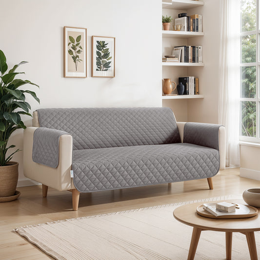 Ultimate Sofa Protector 3 Seater: Water Resistant Sofa Couch Cover for Ultimate Comfort | Furniture Protector for Pets Kids - Silver - Cotton Home