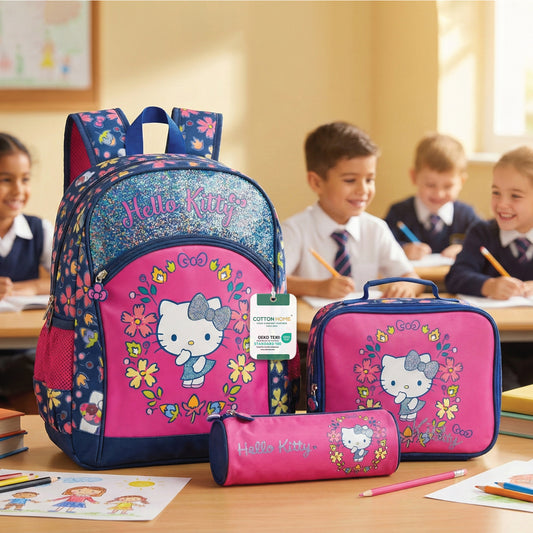 Hello Kitty 3-Piece School Bag Set – Lightweight Cartoon Character Bookbag with Large Storage Space for Boys & Girls