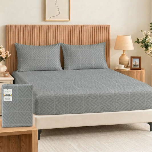 Egyptian Cotton King Size Printed Fitted Sheet 180X200+30CM with Pillow Case (28B)