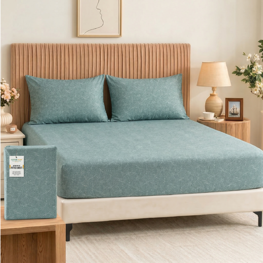 Egyptian Cotton King Size Printed Fitted Sheet 180X200+30CM with Pillow Case (15B)