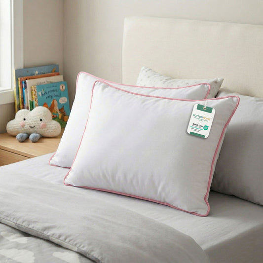 Cotton Kids Pillow 30x45cm Soft & Breathable 100% Cotton with Pink Cord pack of two