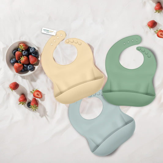 Adorable Silicone Baby Bibs Set of 3 – Soft, Waterproof & Adjustable (3-72 Months)