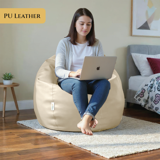 Adult Bean Bag Chair Premium PU Leather 62x105cm - Beige