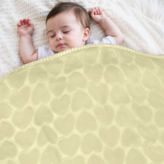 Premium Baby Blanket – Ultra Soft, Lightweight & Cozy Plush with Embossed Hearts, 140x110cm Yellow
