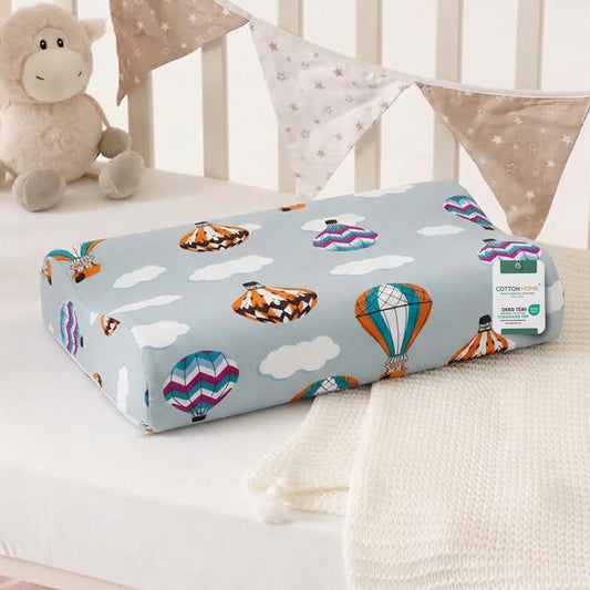 Snoozie Kids Contour Memory Foam Pillow 26x38 cm, Ergonomic Pillow for Children, Removable Cover Air Balloon
