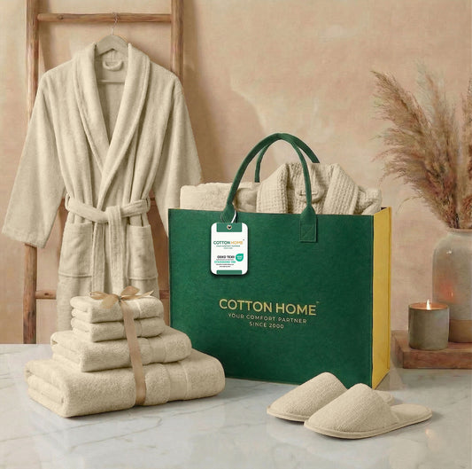 Luxury 7PC Egyptian Cotton Bath Bundle Set Linen – Bathrobe, Towels, Slippers