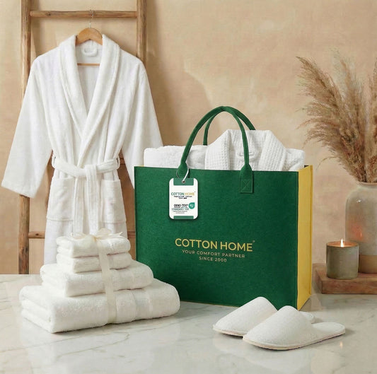 Luxury 7PC Egyptian Cotton Bath Bundle Set White – Bathrobe, Towels, Slippers