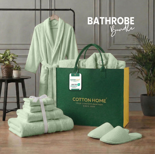 Luxury 7PC Egyptian Cotton Bath Bundle Set Mint Green – Bathrobe, Towels, Slippers