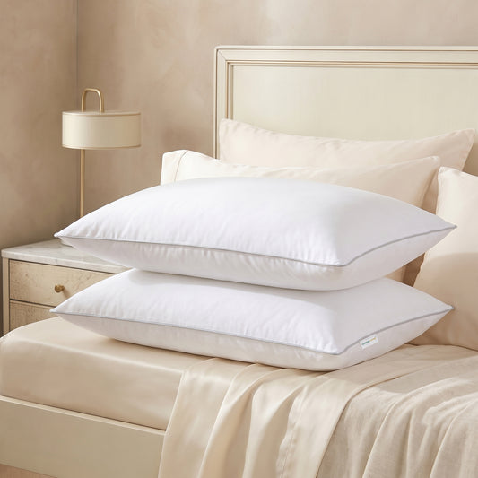 Beverly Side Sleeper Ultra Soft Pack of 2 Cotton Pillow with Gray Cord for Ultimate Support 50x75cm 1200grams