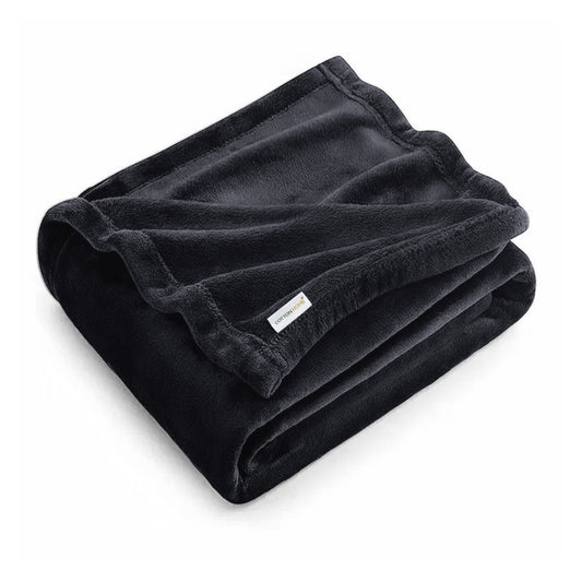 Flannel Blanket Queen 220x240cm Suitable for All Seasons, Warm Throw Blanket - Black - Cotton Home