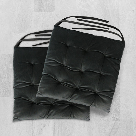 Velvet Slip Free Tufted Chair Cushion Black 40x40cm - Pack of 2 - Cotton Home