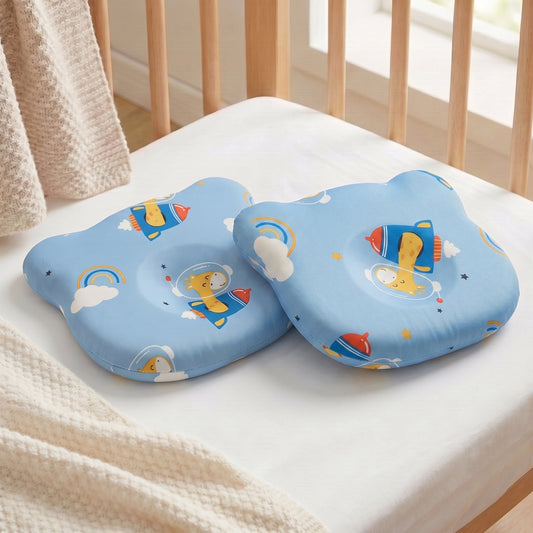 Memory Foam Baby Pillow Pack of 2 Soft Cotton Removable Cover 25x20 cm Blue