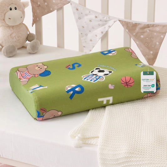 Snoozie Kids Contour Memory Foam Pillow 26x38 cm, Ergonomic Pillow for Children, Removable Cover Choco Teddy