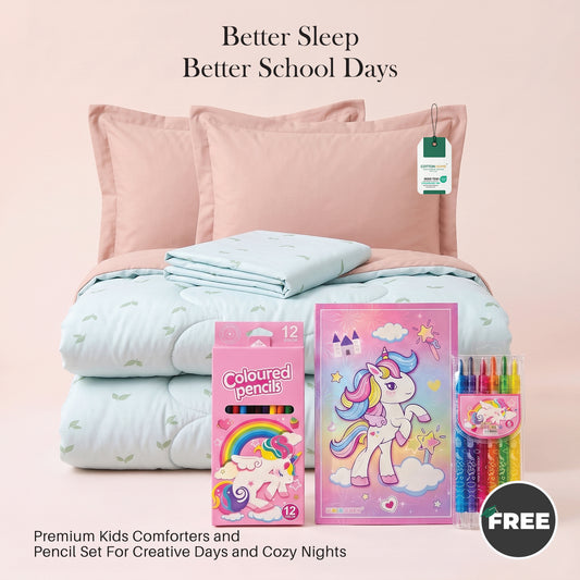 Back to School Essentials 4PC Premium Cotton Kids Bedding & Free Pencil Set Tropical