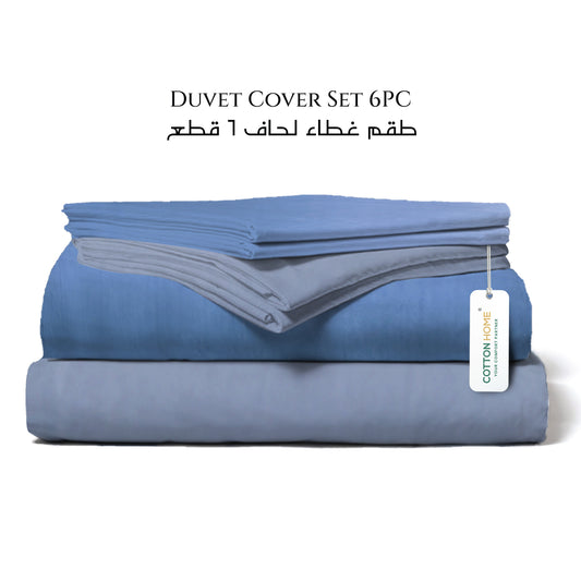 6 Piece Duvet Cover Set 220x240cm â with Fitted Sheet & Pillowcases Ocean Blue