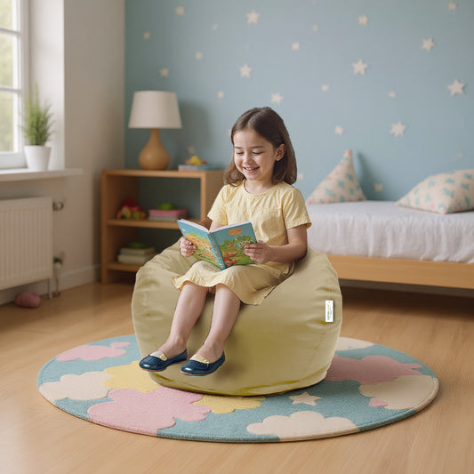 Kids Bean Bag Chair Premium PU Leather 50x80x80cm - Dark Beige