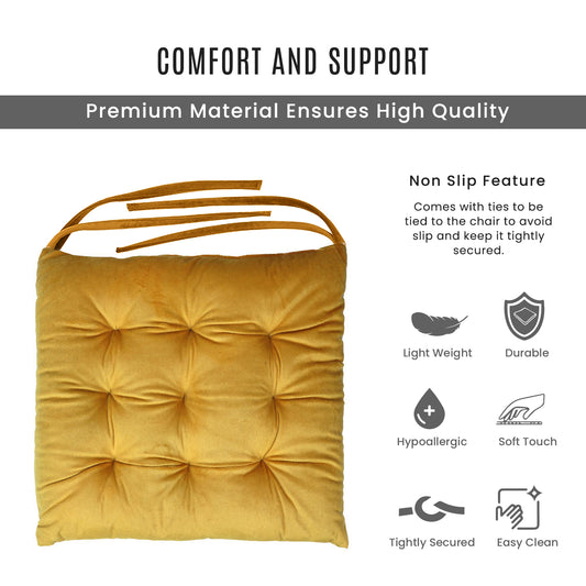 Velvet Slip Free Tufted Chair Cushion Dark Mustard 40x40cm - Cotton Home